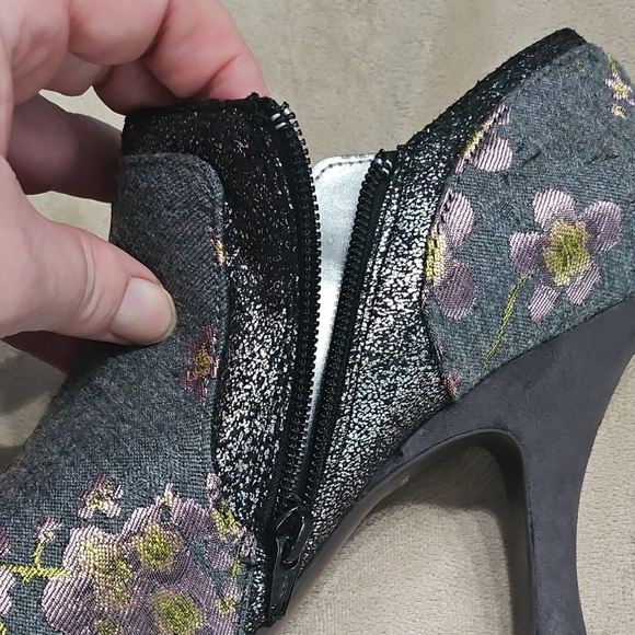Gray Floral Ankle Booties with Side Zip - Picture 10 of 12